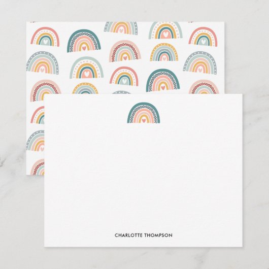 Cute Hand Drawn Boho Rainbow Notitiekaartje (Voorkant / Achterkant)