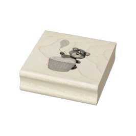 Cute Hand Drawn Brown Bear with Balloon & Cupcake  Rubberstempel