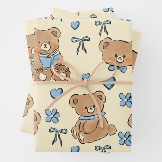 Cute Hand-drawn Brown Teddy Bears Seamless Pattern Inpakpapier Vel (In situ)