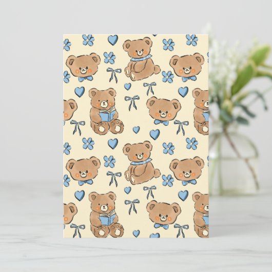 Cute Hand-drawn Brown Teddy Bears Seamless Pattern Kaart (Staand voorkant)