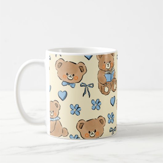 Cute Hand-drawn Brown Teddy Bears Seamless Pattern Koffiemok (Links)