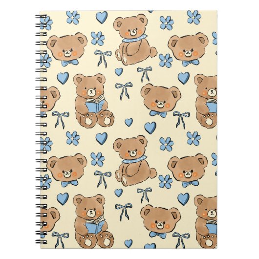 Cute Hand-drawn Brown Teddy Bears Seamless Pattern Notitieboek (Voorkant)