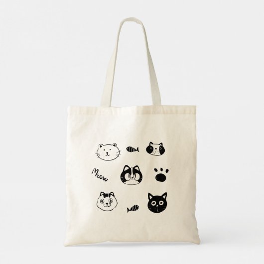 Cute Hand-drawn Cat Faces Doodle  Tote Bag (Achterkant)
