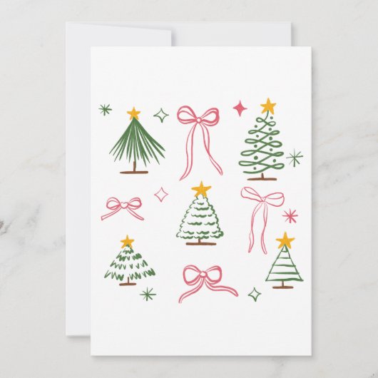 Cute Hand Drawn Christmas Trees and Bows Pattern Kaart (Voorkant)