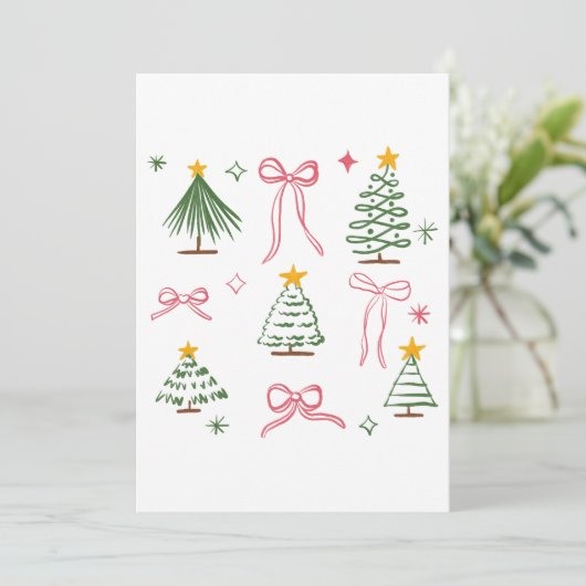 Cute Hand Drawn Christmas Trees and Bows Pattern Kaart (Staand voorkant)