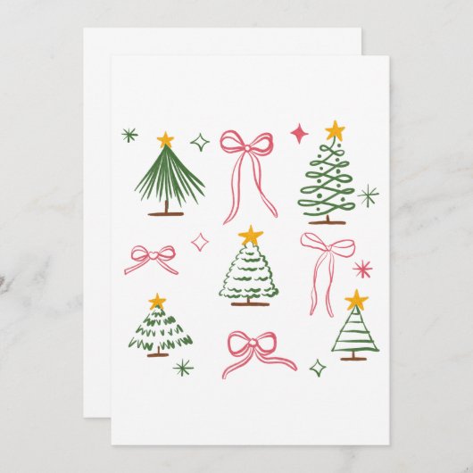 Cute Hand Drawn Christmas Trees and Bows Pattern Kaart (Voorkant / Achterkant)