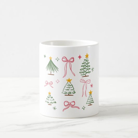 Cute Hand Drawn Christmas Trees and Bows Pattern Koffiemok (Center)