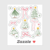 Cute Hand Drawn Christmas Trees and Bows Pattern Sticker (Vel)