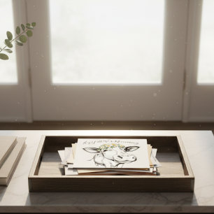 Cute Hand Drawn Cow Daisies Moving Announance Briefkaart