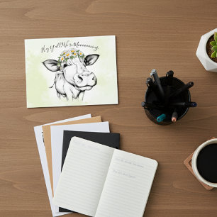 Cute Hand Drawn Cow Daisy Moving Announge Briefkaart