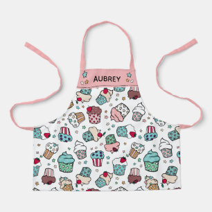Cute Hand Drawn Cupcake Pattern Add Name Schort