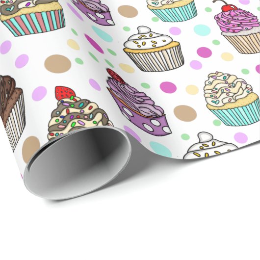Cute Hand Drawn Cupcakes Whimsical Cadeaupapier (Rol Hoek)