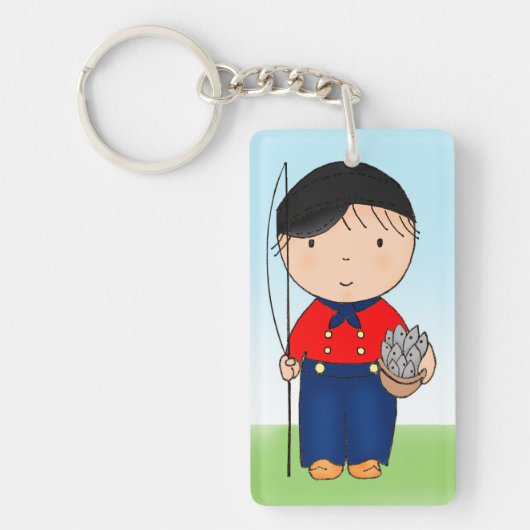 Cute Hand Drawn Dutch Boy Fisherman Waterverf Sleutelhanger (Voorkant)