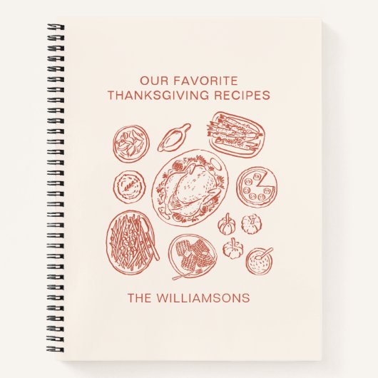 Cute Hand-Drawn Family Name Thanksgiving Recipe Notitieboek (Voorkant)