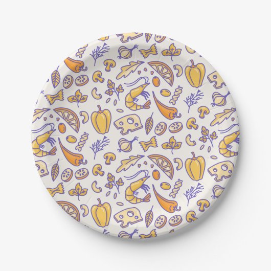 Cute Hand Drawn Food Restaurant Pattern Papieren Bordje (Voorkant)