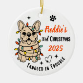 Cute Hand Drawn French Bulldog's First Christmas Keramisch Ornament (Voorkant)