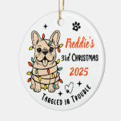 Cute Hand Drawn French Bulldog's First Christmas Keramisch Ornament (Links)