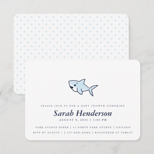 Cute Hand-Drawn Girl Shark Baby shower Boy Kaart (Voorkant / Achterkant)