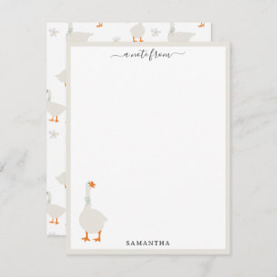 Cute Hand Drawn Goose & Daisies Custom Name Notitiekaartje