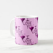 Cute Hand Drawn I love you Heart Paars Pattern Koffiemok (Voorkant links)