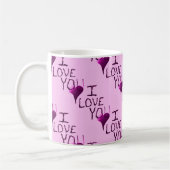 Cute Hand Drawn I love you Heart Paars Pattern Koffiemok (Links)