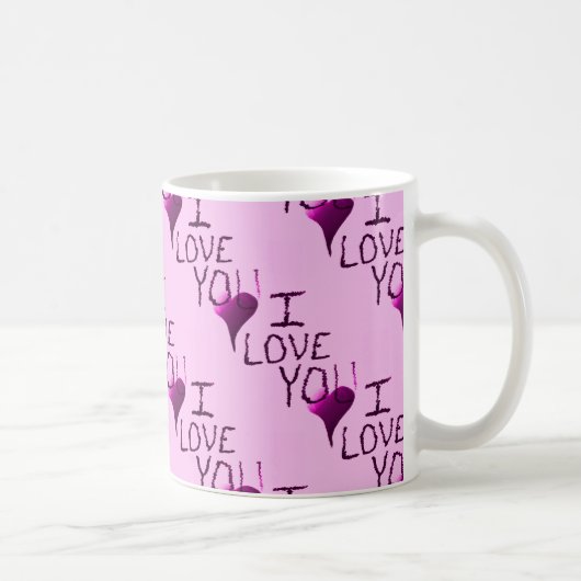 Cute Hand Drawn I love you Heart Paars Pattern Koffiemok (Rechts)