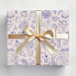 Cute Hand Drawn Italian Food and Flowers Kitchen Cadeaupapier