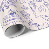 Cute Hand Drawn Italian Food and Flowers Kitchen Cadeaupapier (Rol Hoek)