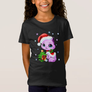 Cute Hand Drawn kerstkat Girl's Football T-shirt