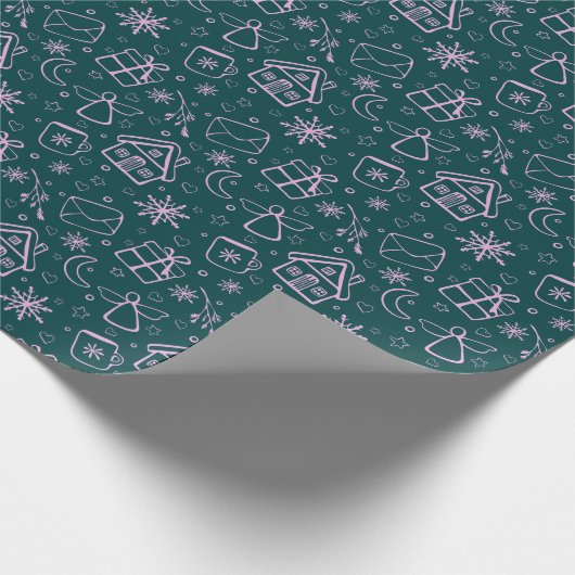Cute Hand Drawn Kerstmis Pattern Cadeaupapier (Hoek)