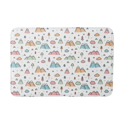 Cute Hand Drawn Mountain Scene Pattern Badmat (Voorkant)