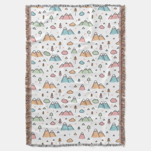 Cute Hand Drawn Mountain Scene Pattern Deken (Voorkant Verticaal)
