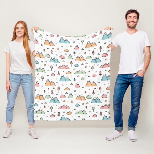 Cute Hand Drawn Mountain Scene Pattern Fleece Deken (In situ)