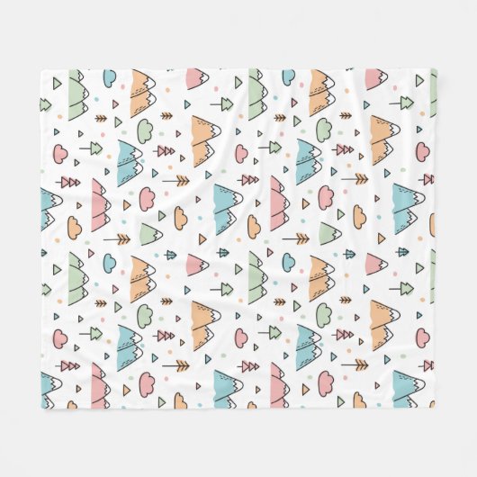 Cute Hand Drawn Mountain Scene Pattern Fleece Deken (Voorkant (Horizontaal))