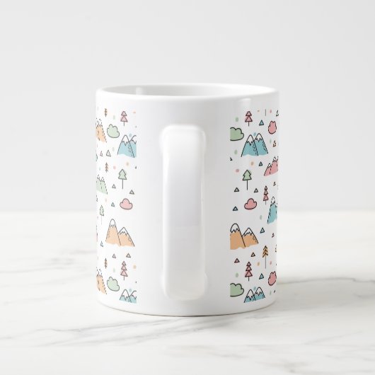 Cute Hand Drawn Mountain Scene Pattern Grote Koffiekop (Achterkant)