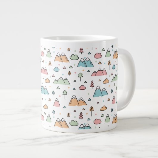 Cute Hand Drawn Mountain Scene Pattern Grote Koffiekop (Voorkant rechts)