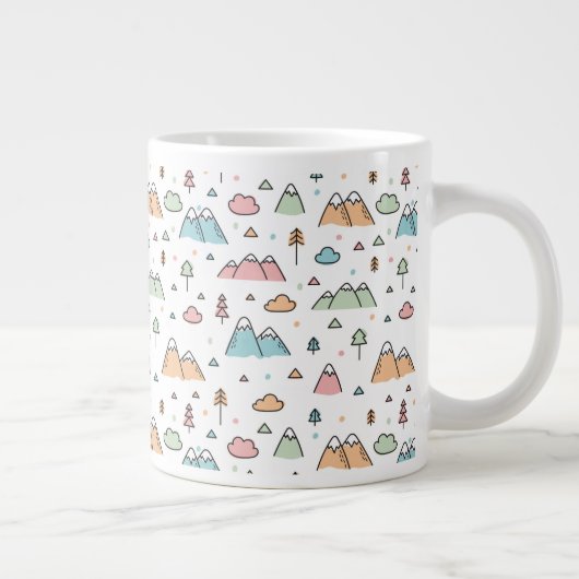 Cute Hand Drawn Mountain Scene Pattern Grote Koffiekop (Rechts)