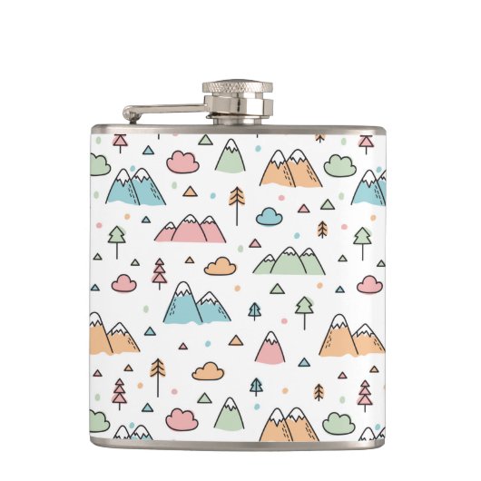 Cute Hand Drawn Mountain Scene Pattern Heupfles (Voorkant)