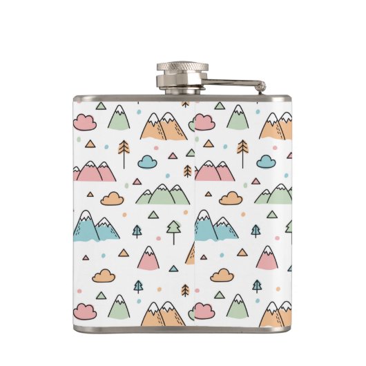 Cute Hand Drawn Mountain Scene Pattern Heupfles (Achterkant)