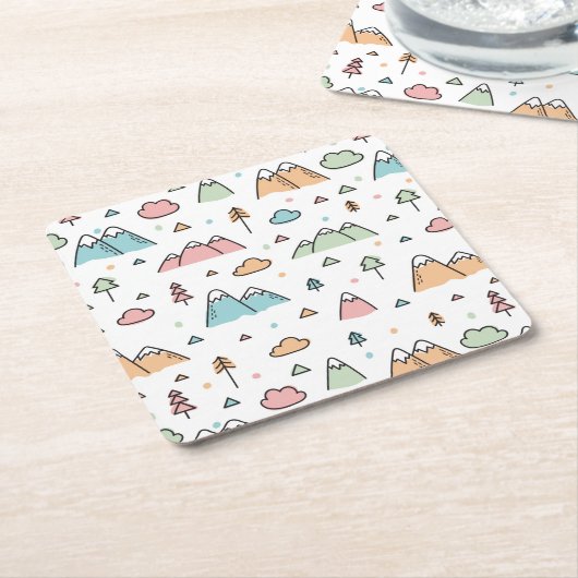 Cute Hand Drawn Mountain Scene Pattern Kartonnen Onderzetters (Schuin)