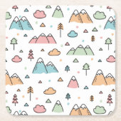 Cute Hand Drawn Mountain Scene Pattern Kartonnen Onderzetters (Voorkant)