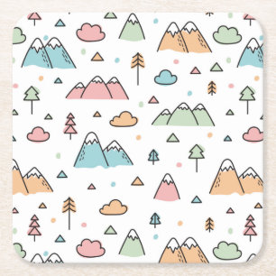 Cute Hand Drawn Mountain Scene Pattern Kartonnen Onderzetters