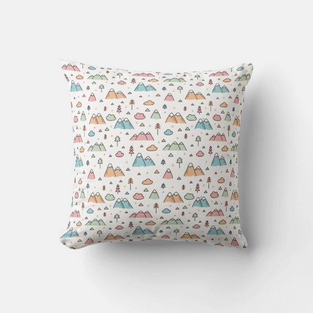 Cute Hand Drawn Mountain Scene Pattern Kussen (Voorkant)