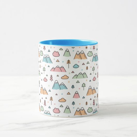 Cute Hand Drawn Mountain Scene Pattern Mok (Midden)