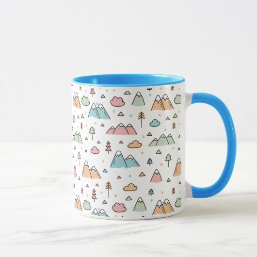 Cute Hand Drawn Mountain Scene Pattern Mok (Rechts)
