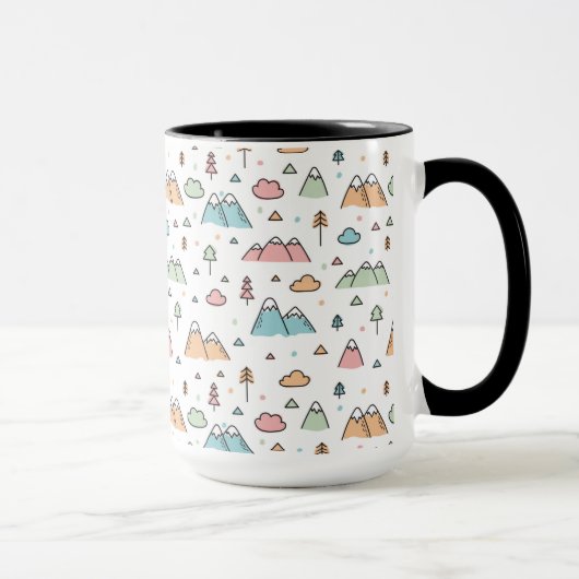 Cute Hand Drawn Mountain Scene Pattern Mok (Rechts)
