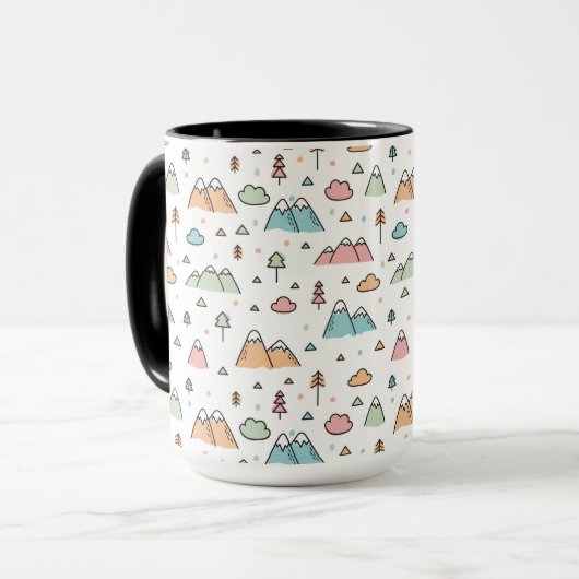 Cute Hand Drawn Mountain Scene Pattern Mok (Voorkant links)