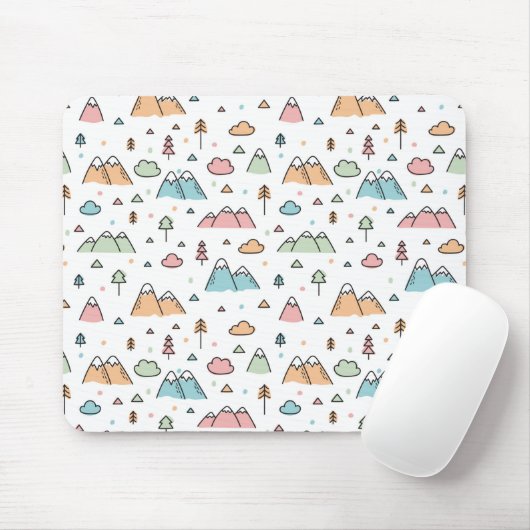 Cute Hand Drawn Mountain Scene Pattern Muismat (Met muis)