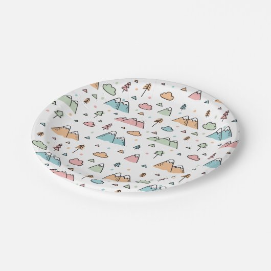 Cute Hand Drawn Mountain Scene Pattern Papieren Bordje (Gekanteld)