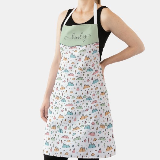 Cute Hand Drawn Mountain Scene Pattern Schort (Insitu)